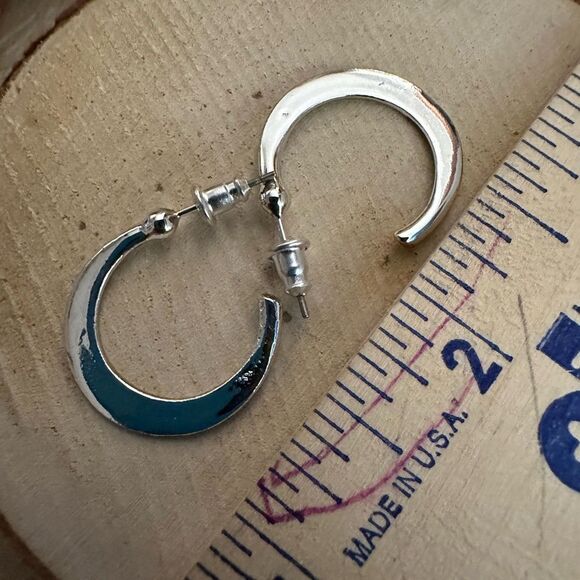 Silver Crescent Hoop Earrings - Picture 1 of 3